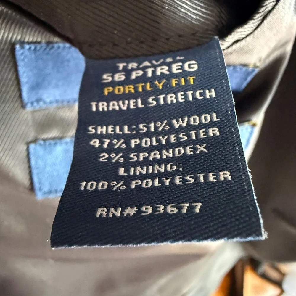 Stafford Travel Portly‎ Fit Black Wool Blend Blazer Jacket Men's 56 PRTR